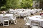 round tables white garden chairs